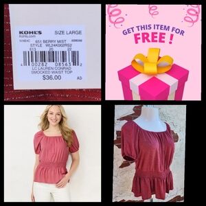 FREE ! New Large Women Khol's LC Lauren Conrad Smocked Waist Top Metallic